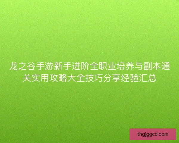 龙之谷手游新手进阶全职业培养与副本通关实用攻略大全技巧分享经验汇总